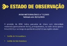 Chuva moderada prevista para o Sertão do São Francisco, alerta Apac