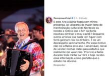 Flávio José anuncia que não fará shows no São João da Bahia após redução de cachê