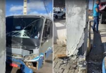 Petrolina (PE): Micro-ônibus colide com poste em frente ao Pátio Ana das Carrancas