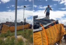 Caminhão carregado de tangerinas tomba na BR 316 em Belém do São Francisco (PE)