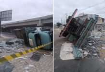 “Se não consertar, vão virar muitos caminhões”. Leitor alerta para inclinação em rotatória onde caminhão tombou em Juazeiro (BA)