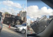 Segundo caminhão tomba em rotatória de novo viaduto em Juazeiro (BA)