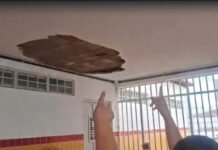 Reboco de teto cai e assusta eleitores na Escola Professor Walter Gil em Petrolina